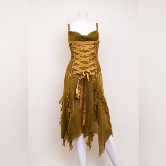 Versace F/W 2003 Corseted Olive Green Dress - Picture 2 of 7